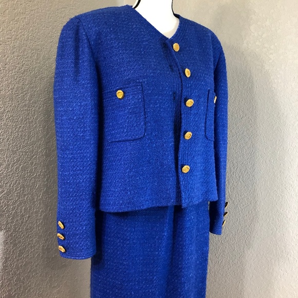 Vintage Dresses & Skirts - Vintage Professional Blue Wool/Silk Blend Suit W14